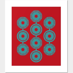 Turquoise and vermilion flower Posters and Art